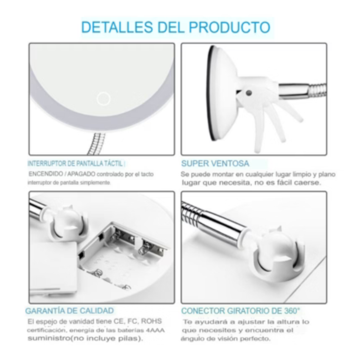 Espejo de maquillaje móvil LED x10